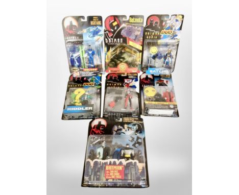 Seven Kenner The Adventures of Batman and Robin collectors figurines in retail packaging.