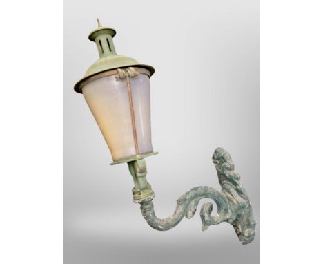 A painted metal exterior light on bracket, height 80 cm 
