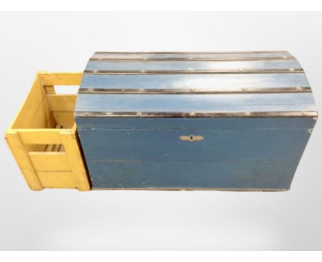 A Scandinavian painted domed topped trunk and pine crate 