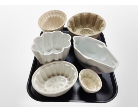 Six 19th century ceramic jelly moulds.