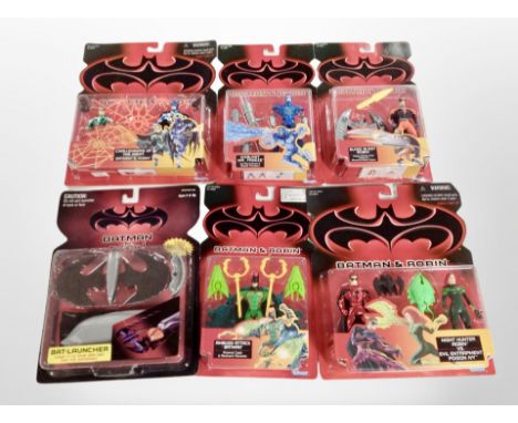 Six Kenner The Adventures of Batman and Robin collectors figurines in retail packaging.