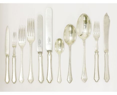 A silver pembury pattern flatware service, by Mappin & Webb, Sheffield 1926 to 1931, comprising:15 table forks,14 tablespoons