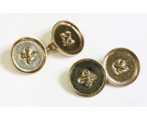 A pair of 9ct gold chain-link cufflinks,by Cartier, designed by Kurt Weiss.  The button style cufflinks with twisted wire cro