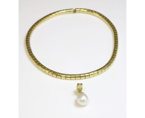 A cultured South Sea pearl and diamond necklace, by Patricia Ann Fruttauro,the necklace composed of a circular section gas pi