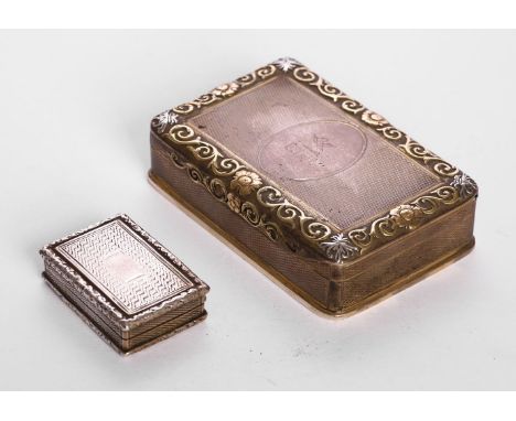 A George III parcel gilt snuff box, by Daniel Hockley, London 1817,of rectangular form, the cover with a border of applied sc