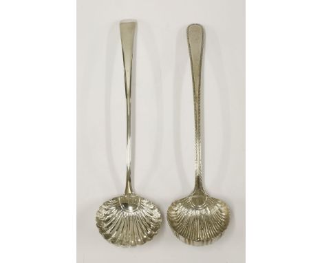 A George III silver old english pattern soup ladle, by Hester Bateman, London 1772, with fluted bowl, 36cm long, 5oz, andan o