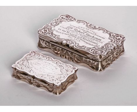 A Victorian silver table snuff box,by Frederick Marson, Birmingham 1876, of shaped rectangular form with bold foliate scroll 