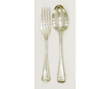 A set of six pairs of Victorian silver old english thread pattern dessert spoons and forks,by George Adams, London 1864 (one 