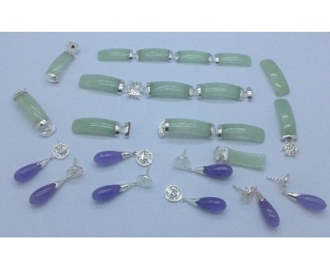 Silver mounted jade jewellery, some a/f