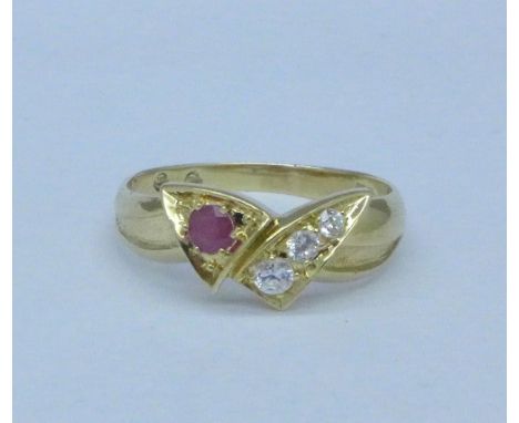 A 14ct gold, ruby and diamond ring, 2.5g, N