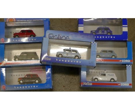 Seven Vanguards die-cast model vehicles, Mini, Austin Seven, etc.