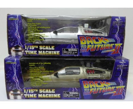 Two Diamond Select Toys Back to the Future II and III die-cast 1/15th scale Time Machine DeLorean model vehicles, boxed