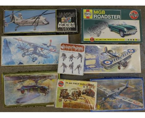 Eight plastic model kits including Airfix and SMER