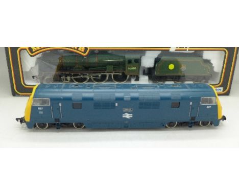 Three Mainline Railways model locomotives, Royal Scot 46100 Collett Goods GWR 3205 and a Warship Class Diesel
