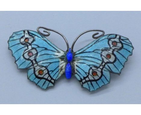 A silver and enamel butterfly brooch, Birmingham 1918, Joseph Adam & Sons