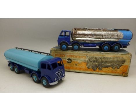 Two Dinky Supertoys 504 Foden 14-Ton Tankers, one re-painted, original box