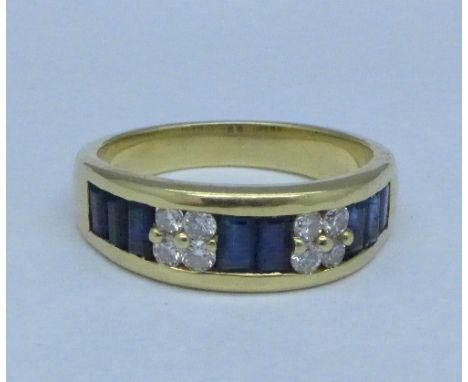 An 18ct gold, diamond and sapphire ring, marked Garo's, 7.2g, R