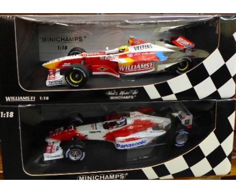 Two Minichamps Formula 1 motor racing cars, Williams 1st Edition Promotional Show car 1999, R. Schumacher and Panasonic Toyot