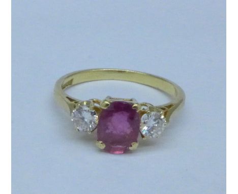 An 18ct gold, ruby and diamond ring, 2.7g, M