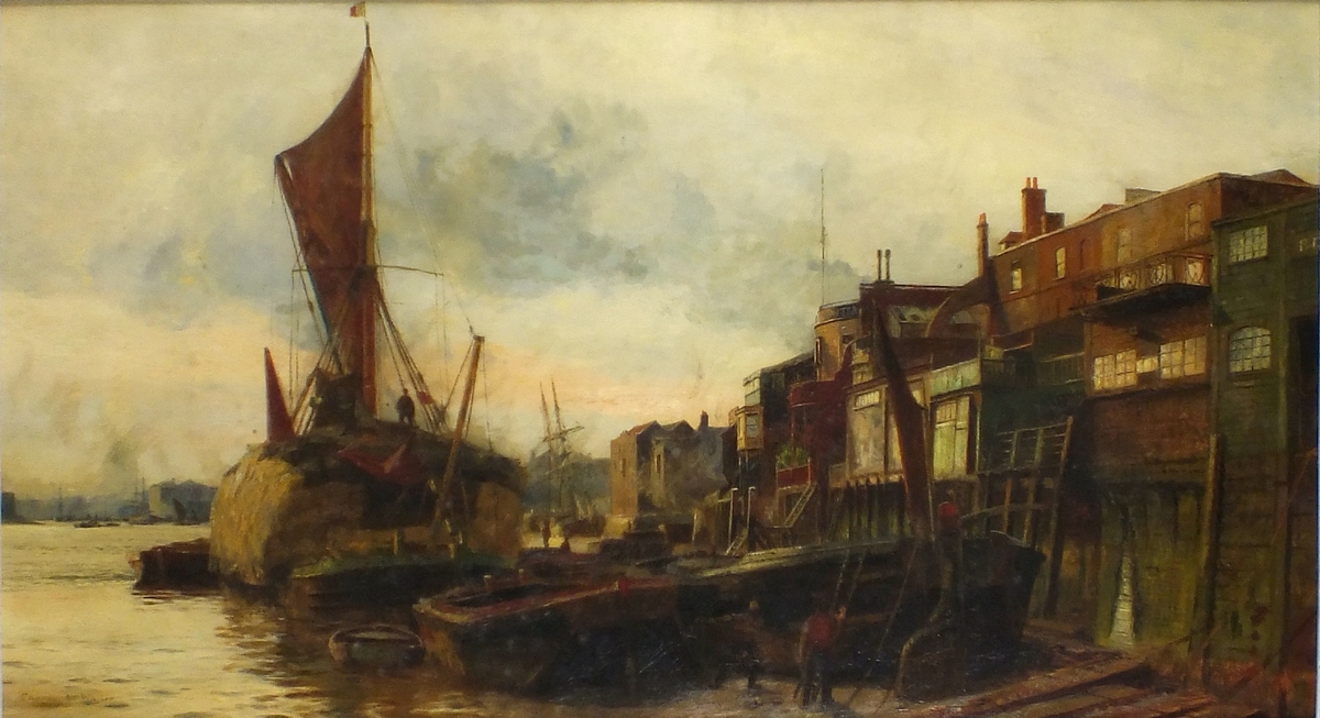 Charles William WYLLIE (1853-1923) Oil on canvas ‘A view on the Thames ...