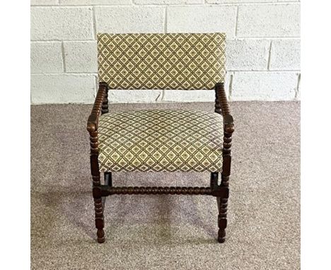 A vintage bobbin turned and upholstered side chair; together with a green button upholstered leatherette desk chair (2)