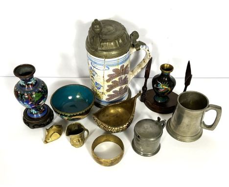 A group of Chinese cloisonné, including two vases, 20th century; together with assorted items including a Delftware slip deco