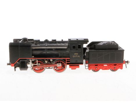 Fleischmann B-Dampflok 350, Spur 0, elektr., schwarz, mit Tender und 2 el. bel. Stirnlampen, Z 3