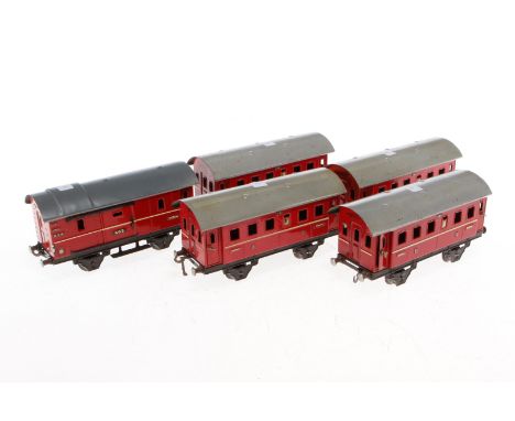 5 Fleischmann Wagen, Spur 0, rot, L 16,5, Z 4