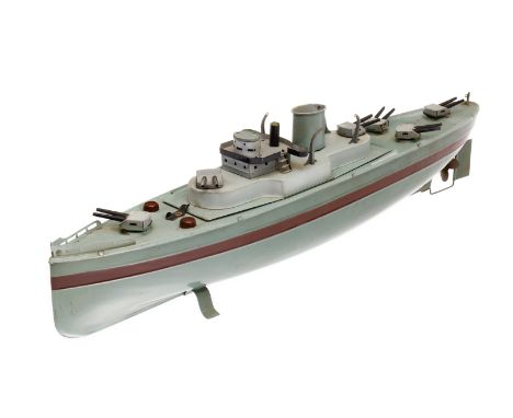 Fleischmann Kanonenboot, HL, Uhrwerk intakt, mit 6 Geschützen, Mast und Fahnen fehlen, LS und Alterungsspuren, L 50, Z 2-3