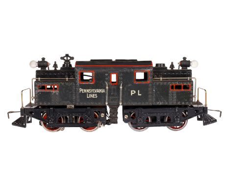 Bing amerik. Vollbahnlok PL, Spur 1, Starkstrom, grau/schwarz, mit je 1 el. bel. Stirnlampe und 2 kleinen Glocken, 1 Pantogra