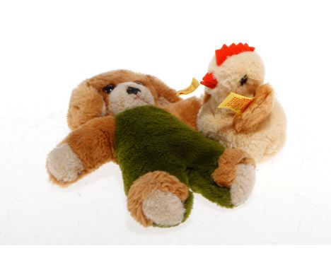 Steiff Küken und Teddybär, Alterungsspuren, H 10 und 17,5