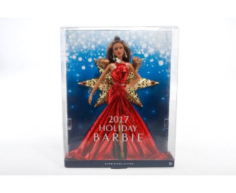 Mattel Barbie ”Holiday 2017”, mit braunem Haar, H 30, in leicht besch. OVP, nur für amerik. Markt