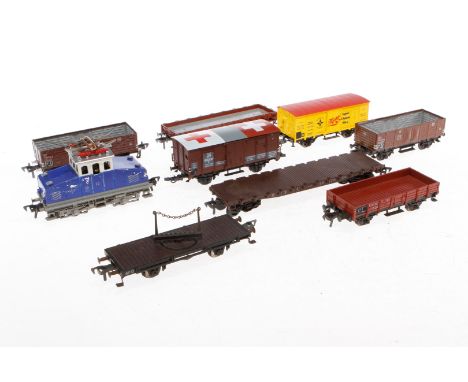 Konv. Fleischmann Eisenbahn, Spur H0, 8 Güterwagen und kleine E-Lok 1968, Z 2