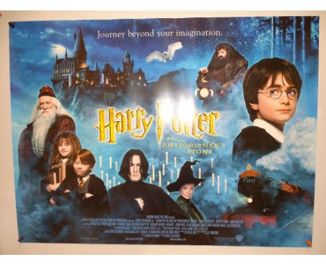 HARRY POTTER &amp; THE PHILOSOPHER'S STONE (2001) -UK Quad Film Poster - Main Design featuring Cast, Hogwarts &amp; Dumbledor