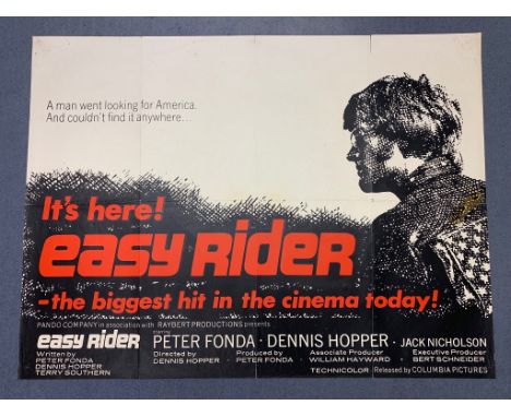 EASY RIDER (1969) - British UK Quad  - PETER FONDA - DENNIS HOPPER - JACK NICHOLSON - RARE WHITE STYLE - 30" x 40" (76 x 101.