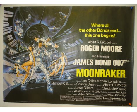 JAMES BOND: MOONRAKER(1981) - UK Quad Film Poster (30" x 40" - 76 x 101.5 cm) - Daniel Gouzee artwork of Roger Moore in a shi