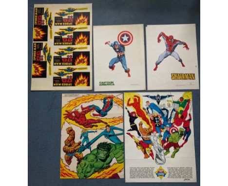 MARVEL COMICS MEMORABILIA Lot x 5 - "F.O.O.M.' (1973) poster with STERANKO artwork / British Mighty World of Marvel poster (1
