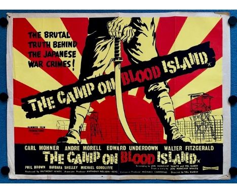 CAMP ON BLOOD ISLAND (1958) - British UK Quad - Hammer Productions - this is the striking day-glo poster issued to appease th