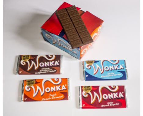 CHARLIE AND THE CHOCOLATE FACTORY (2005) - A Set of 5 original production used WONKA bars and shipping carton from the movie 