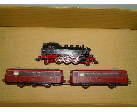A pair of FLEISCHMANN HO GAUGE locomotives to include a steam loco and a twin rail bus - as lotted - G/VG - unboxed (2)