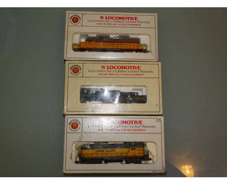 N GAUGE - GROUP OF AMERICAN OUTLINE LOCOS by BACHMANN all in UNION PACIFIC LIVERY (2 x diesel, 1 x steam) - G/VG in F/G boxes