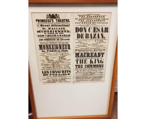 A framed and glazed Theatre Poster from The Princess's Theatre, Oxford Street London - dated 1846 - provenance: Removed from 