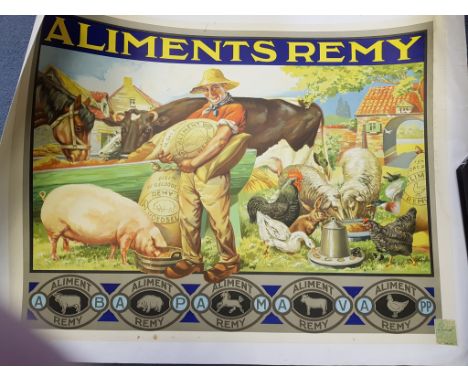 A 1930s French advertising poster for 'Aliments Remy' food company - with tax stamp to bottom right side - linen backed - Goo