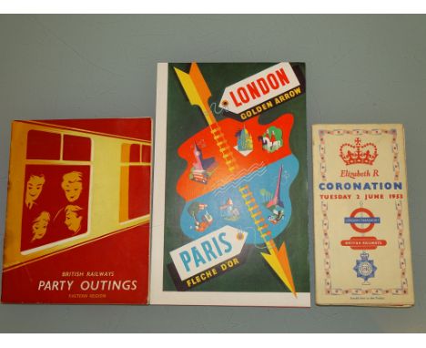 A group of 1950s railway related pamphlets to include: 'Party Outings', 'Elizabeth II Coronation Timetable' and a 'Golden Arr