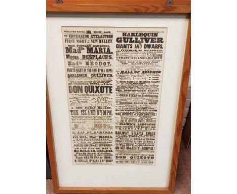 A framed and glazed Theatre Poster from The Theatre Royal , Drury Lane - dated 1846 - provenance: Removed from The Futurist T