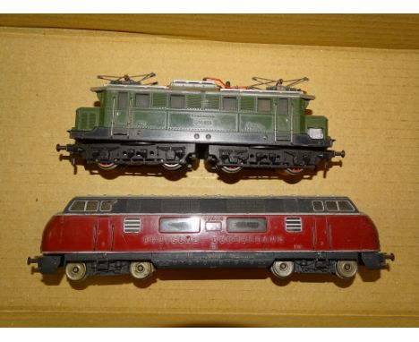 A pair of FLEISCHMANN vintage German Outline diesel and electric locomotives as lotted - F/G, unboxed
