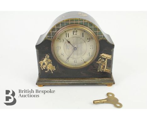 Murcotta &amp; Brooks chinoiserie mantel clock, early 20th century having a silvered face with Arabic dial, approx 16 x 16 x 
