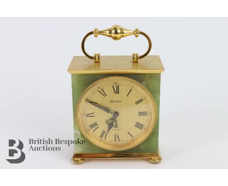Bucherer Imhof 8 day green onyx and brass clock, approx 10 x 9.5 cms, nr 82 817.