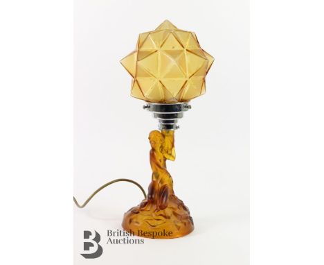 Art Deco style figural glass lamp base and faceted globe, measures approx. 25cms (20cms globe).Condition ReportBase of globe 