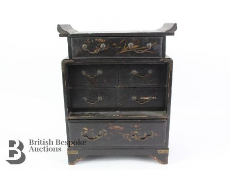 Victorian lacquer letter box painted with floral spray, a black lacquer box painted with snowdrops 15 x 11 cms (hinges are lo